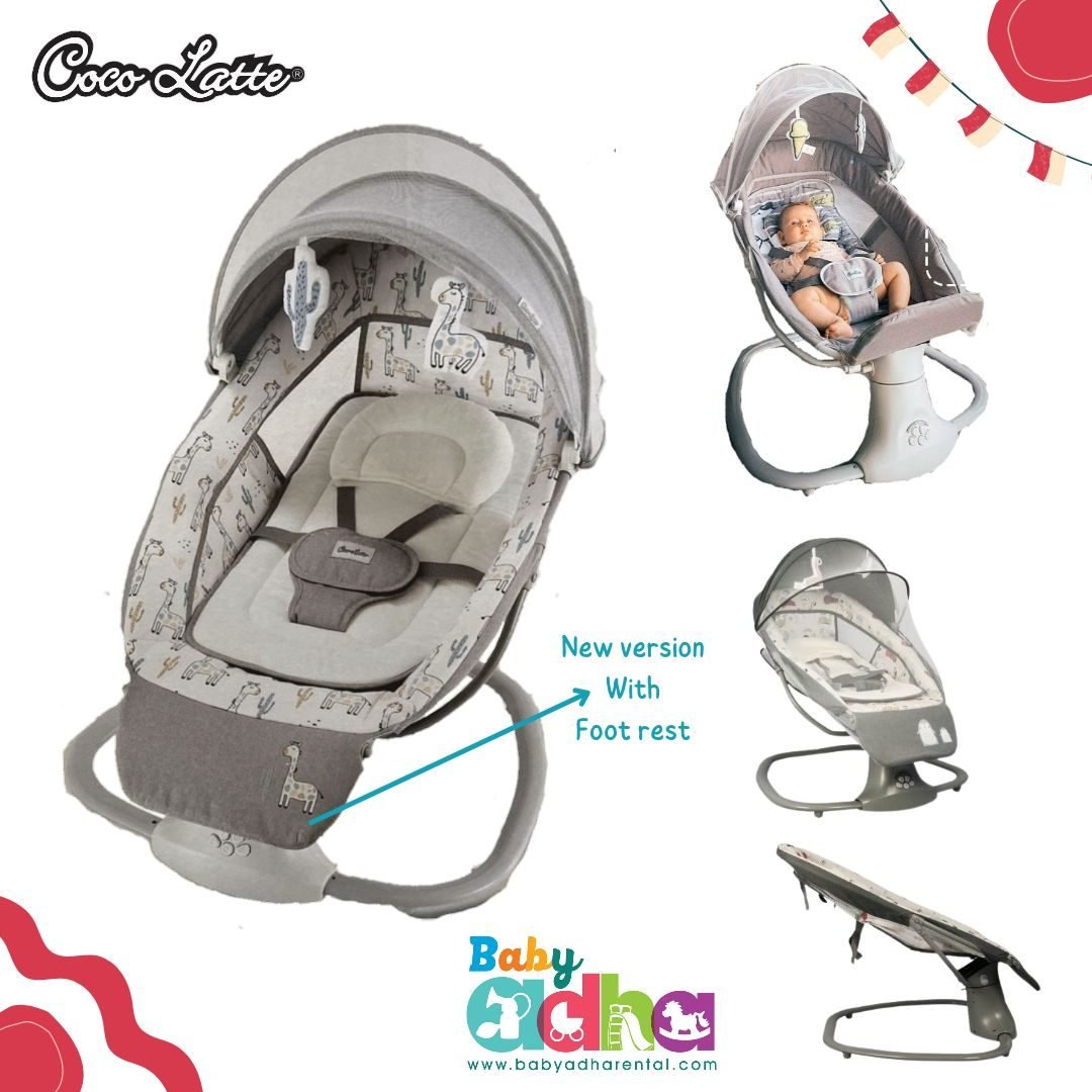BABY SWING COCOLATTE SNUGGLI WITH FOOTREST LIGHT GREY GIRAFFE