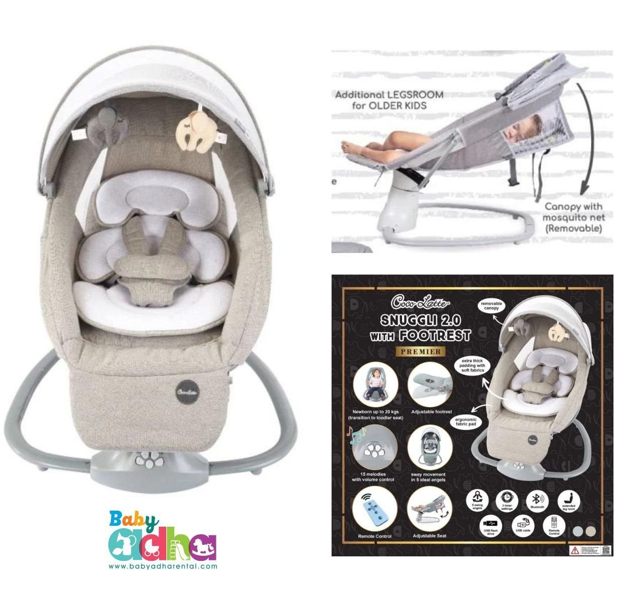 BABY SWING COCOLATTE SNUGGLI WITH FOOTREST BEIGE