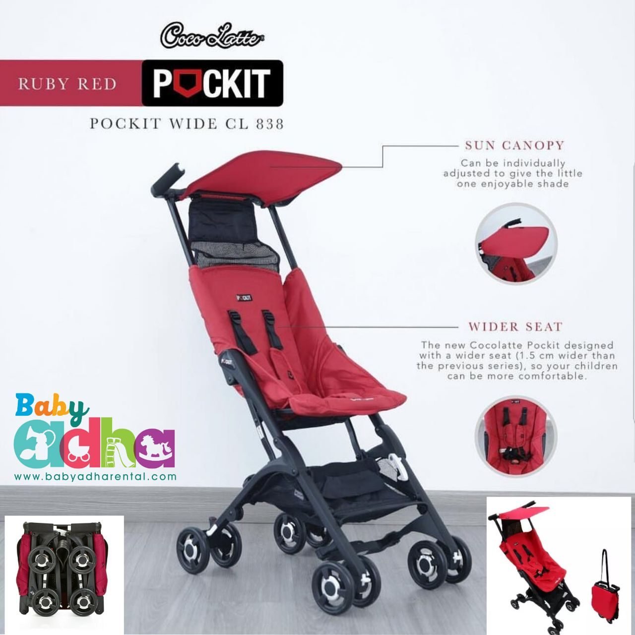 STROLLER COCOLATTE POCKIT GEN 6 RECLINE 838 2S RED